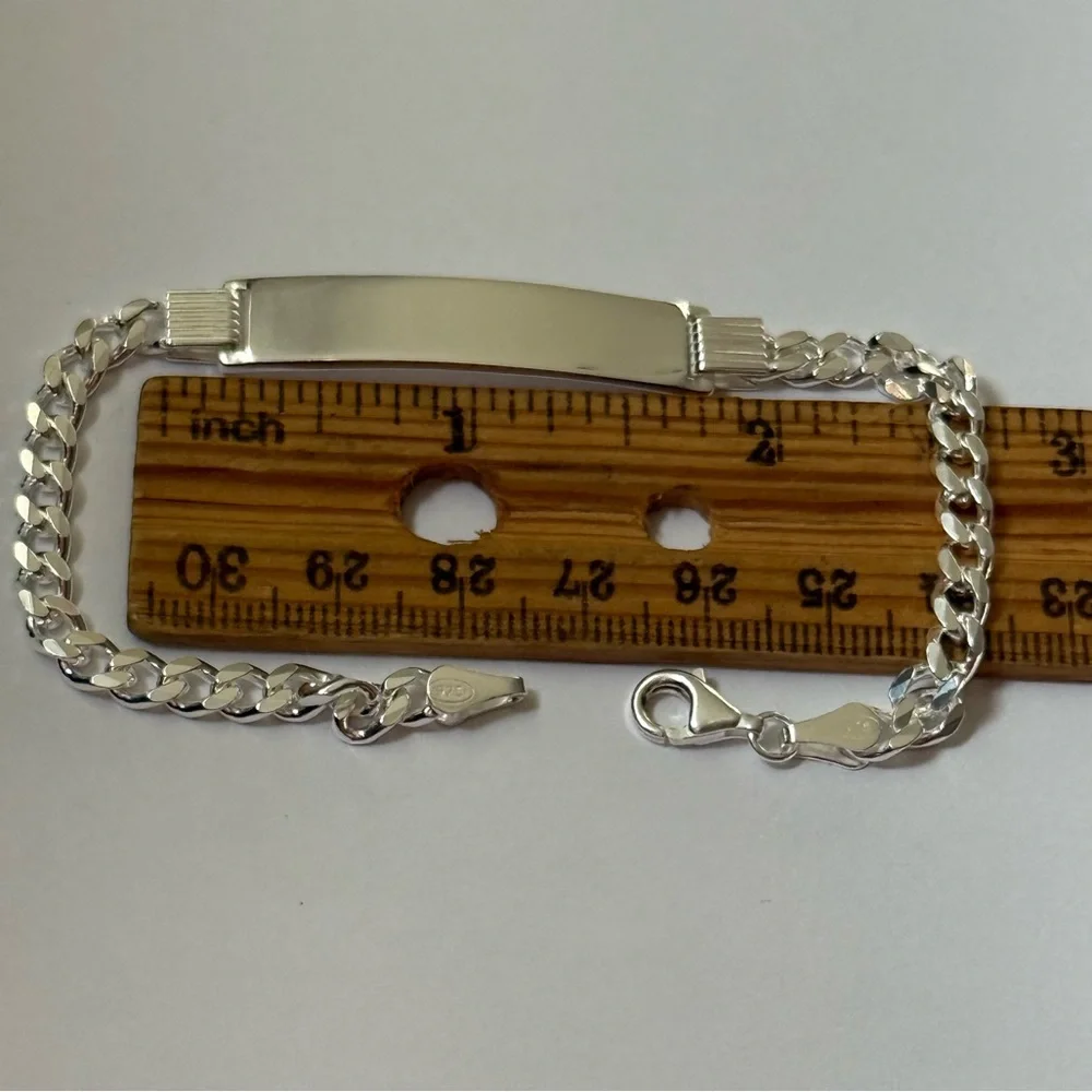 925 Silver 8.25” bracelet Id plate name initials bar cuban link links chain